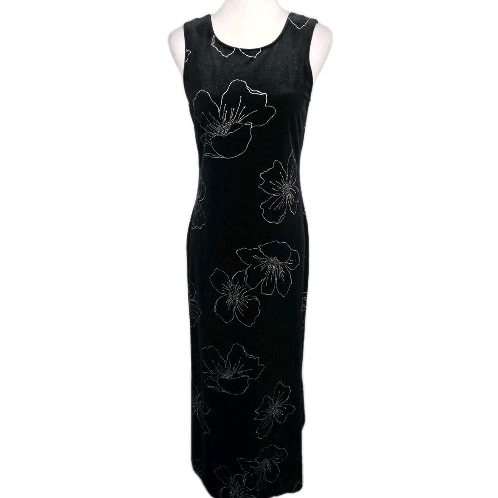 Vtg 90s Giorgio Sant Angelo Black Velvet Silver Flower Vamp Whimsigoth Sz 10